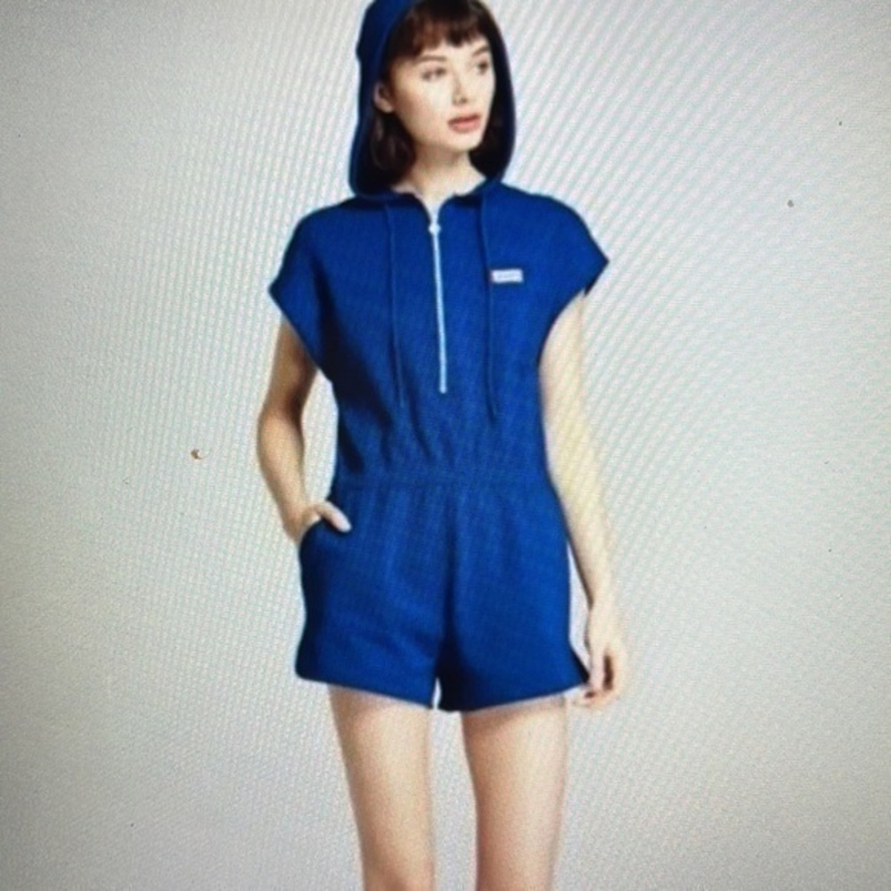 Hunter For Target Blue Hooded Quarter Zip Elastic Waist Romper Size M